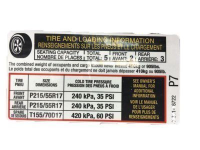 Toyota 42661-06722 Label, Tire Pressure