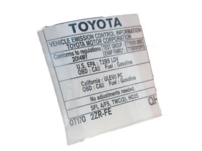 Toyota 11298-31F10 Label, Emission Control Information