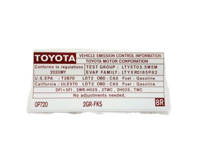 Toyota 11298-0P220 Label, Emission Control Information