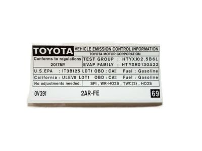 Toyota 11298-0P120 Label, Emission Control Information