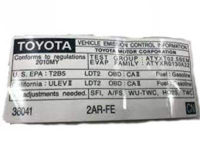 Toyota 11298-0V080 Label, Emission Control Information