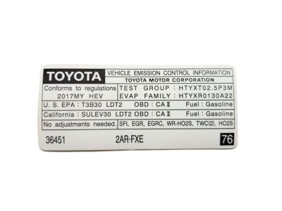 Toyota 11298-36451 Label, Emission Control Information