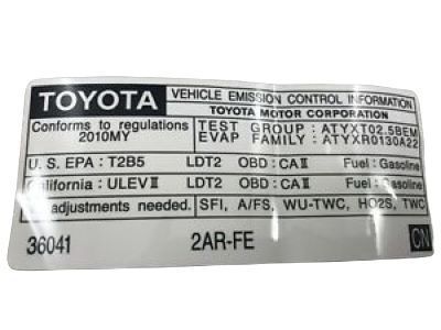 Toyota 11298-0V311 Label, Emission Control Information