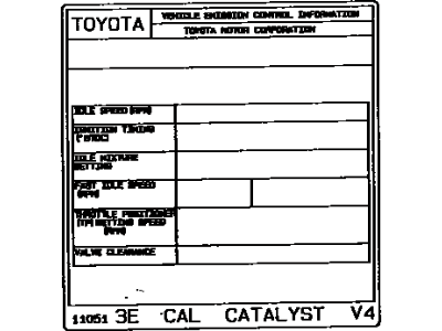 Toyota 11298-11100 Plate, Emission Control Information