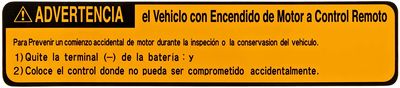 Toyota VIP Security System, SPANISH CAUTION ENGINE ROOM LABEL (W/O LOGO). Remote Engine Starter. PT398-00070-SL