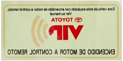 Toyota VIP Security System, SPANISH VIP WINDOW LABEL. Remote Engine Starter. PT398-00071-SL