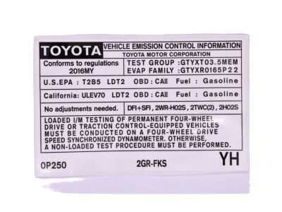 Toyota 11298-0P250 Label, Emission Control Information