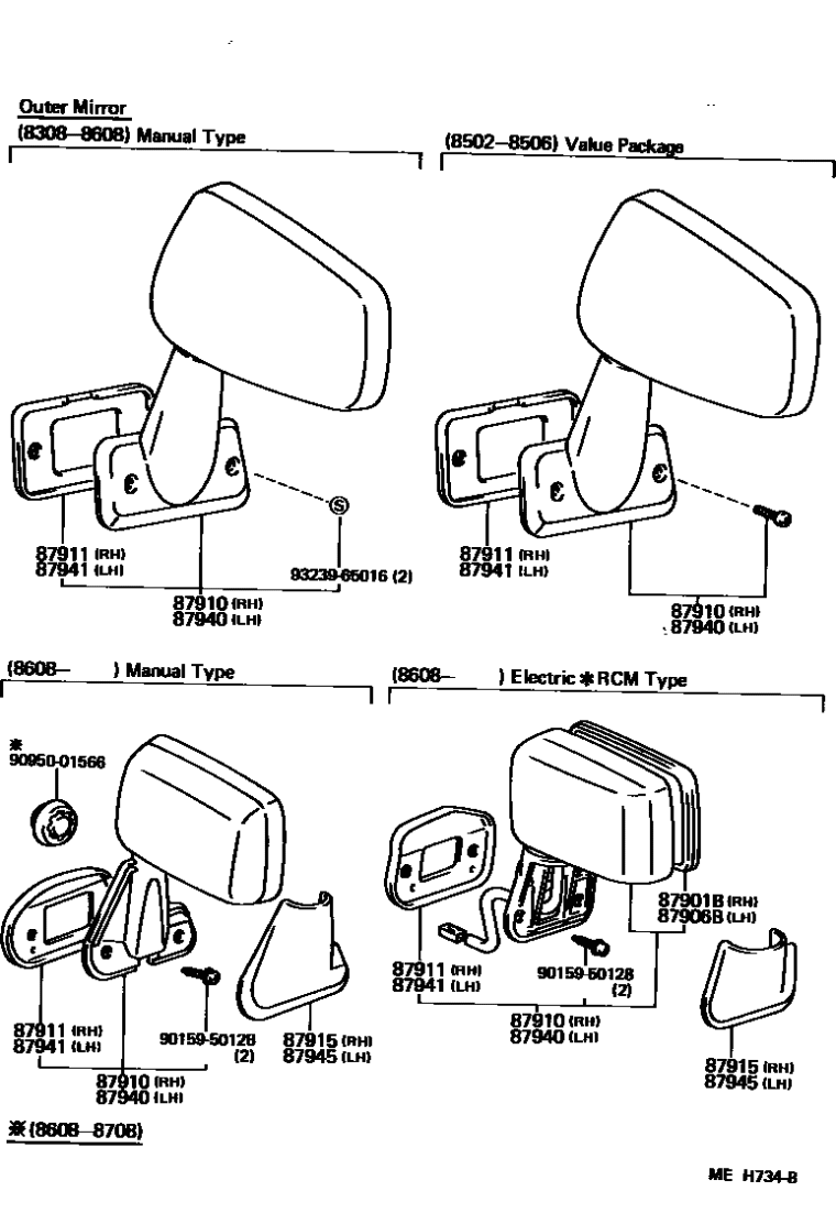 Toyota 87961-89136 Outer Rear View Mirror Sub Assembly, Left