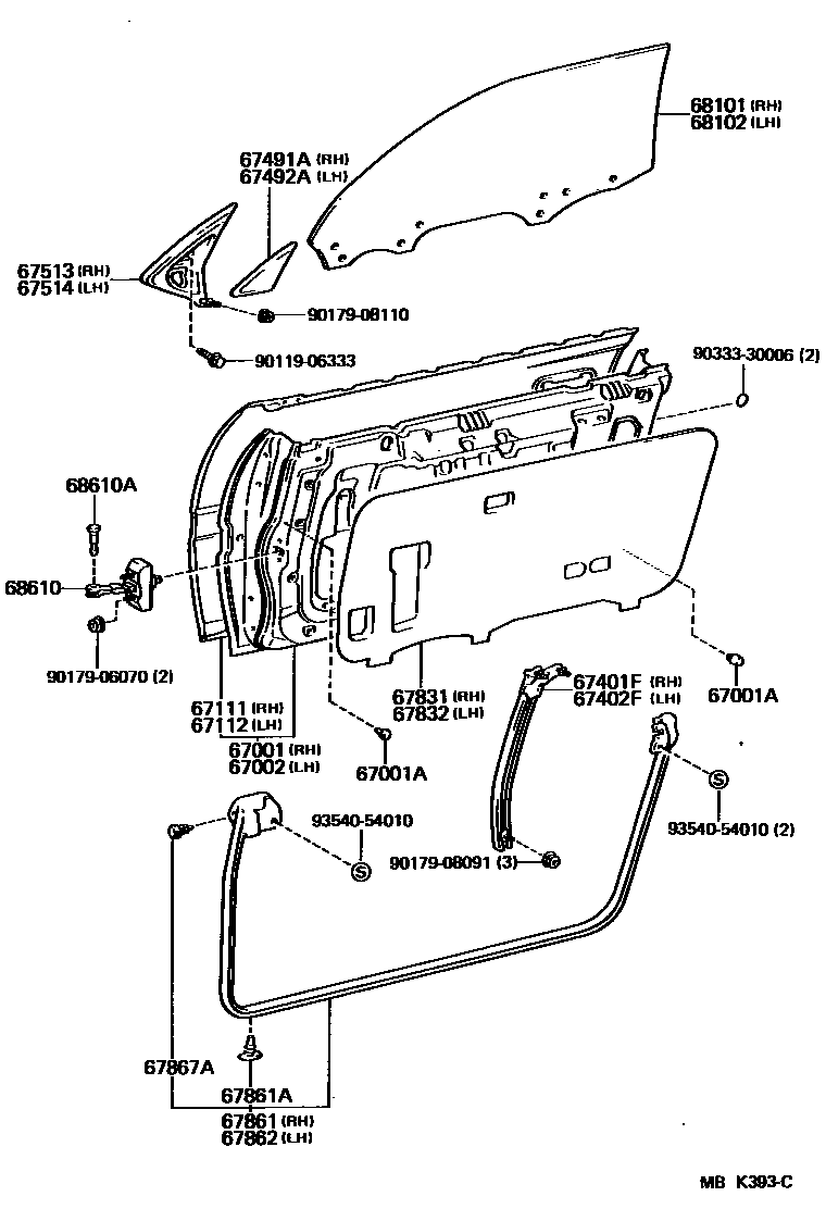 Toyota 68112-14340 Glass Sub-Assy, Front Door, LH