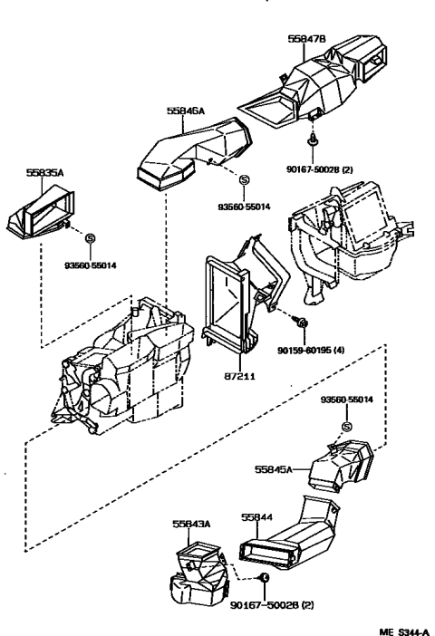 1992 Toyota Pickup 2 Wheel Drive-NAP Heating & Air Conditioning - Control & Air Duct Diagram 2