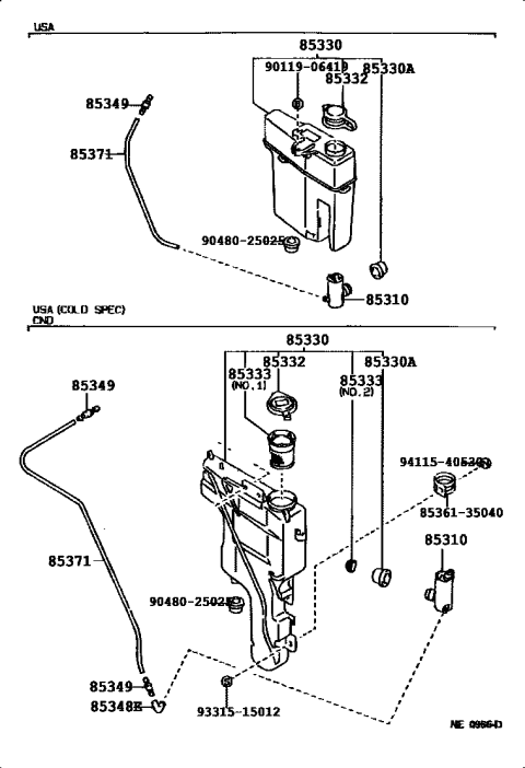 1992 Toyota Pickup 2 Wheel Drive-NAP Windshield Washer Diagram 2