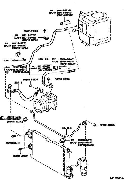 1992 Toyota Pickup 2 Wheel Drive-NAP Heating & Air Conditioning - Cooler Piping Diagram 3