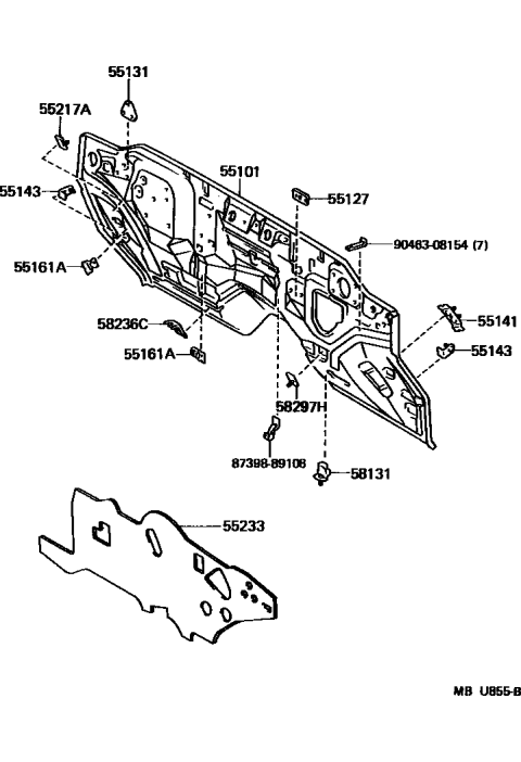 1992 Toyota Pickup 2 Wheel Drive-NAP Front Fender Apron & Dash Panel Diagram 2