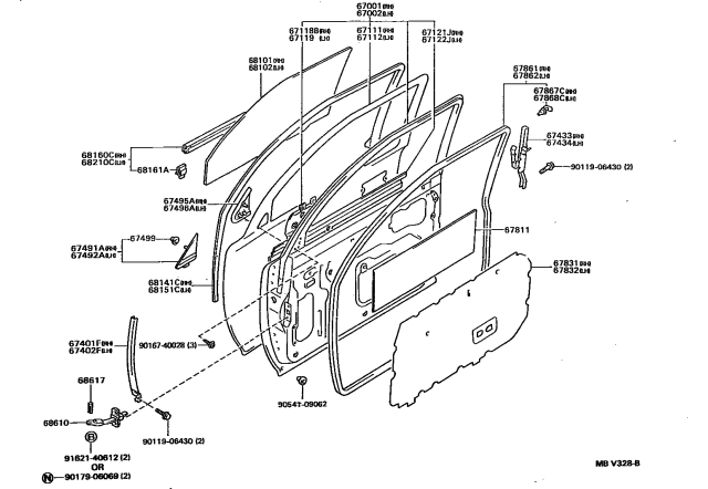 1992 Toyota Pickup 2 Wheel Drive-NAP Front Door Panel & Glass Diagram 2
