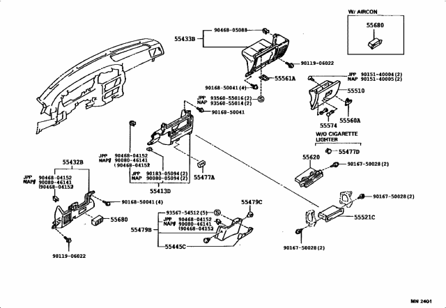 1992 Toyota Pickup 2 Wheel Drive-NAP Instrument Panel & Glove Compartment Diagram 2