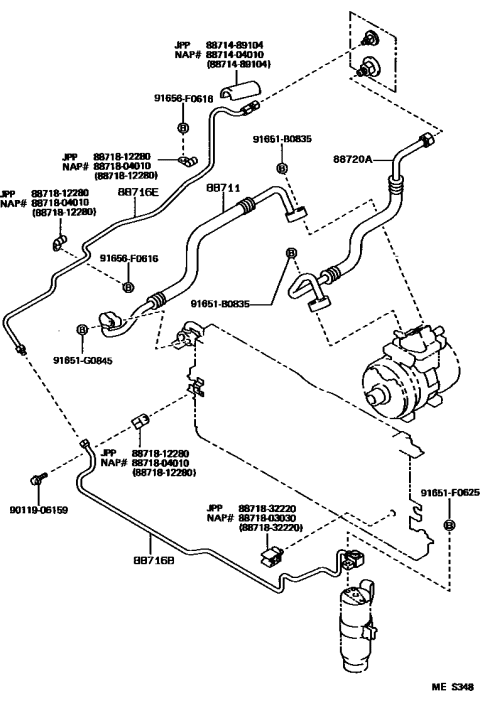 1992 Toyota Pickup 2 Wheel Drive-NAP Heating & Air Conditioning - Cooler Piping Diagram 4