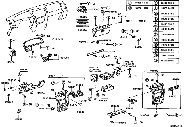 2002 Toyota 4Runner Instrument Panel & Glove Compartment Diagram 2