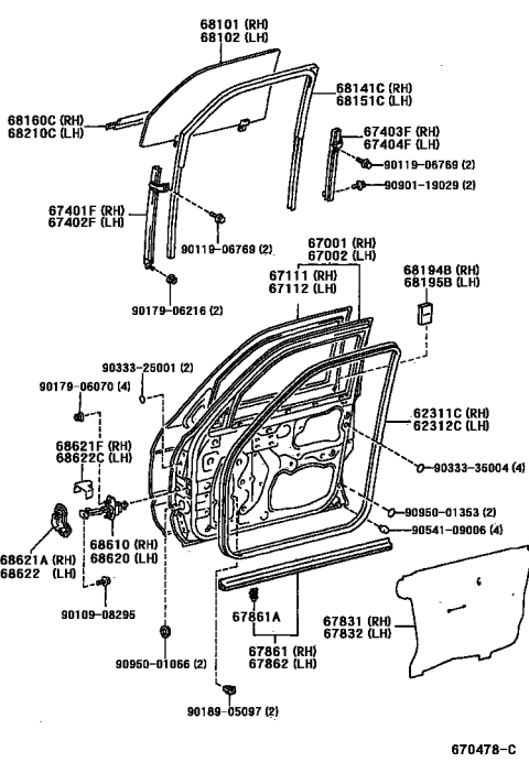 2002 Toyota 4Runner Front Door Panel & Glass Diagram 2