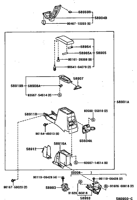 2002 Toyota 4Runner Console Box & Bracket Diagram 2