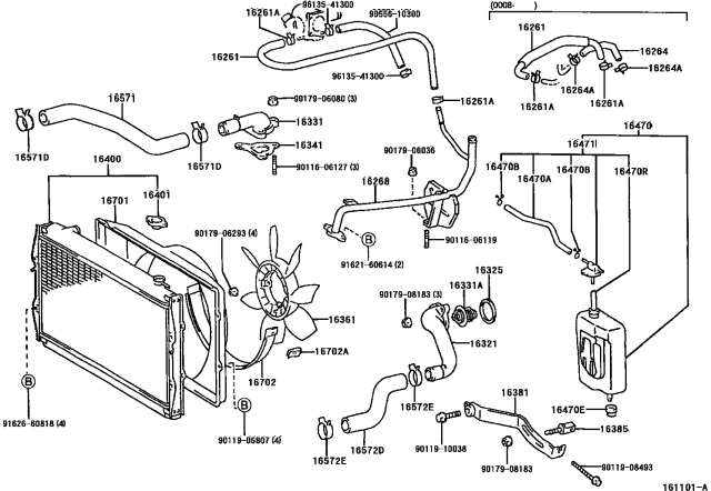 2002 Toyota 4Runner Radiator & Water Outlet Diagram 2