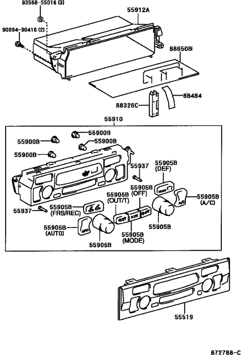 2002 Toyota 4Runner Heating & Air Conditioning - Control & Air Duct Diagram 2