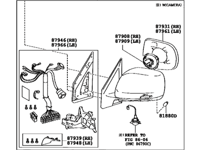 87940-60S43 Genuine Toyota Outside Rear Mirror Assembly