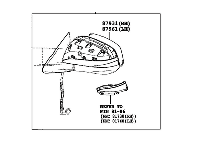 Toyota 87940-0E121 Outside Rear View Driver Side Mirror Assembly