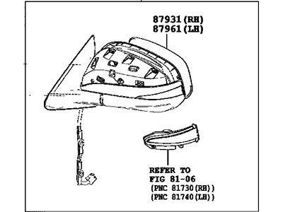 Toyota 87910-0E140 Outside Rear View Passenger Side Mirror Assembly