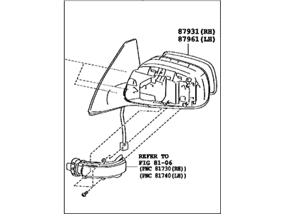 Toyota 87910-21200 Outside Rear View Passenger Side Mirror Assembly