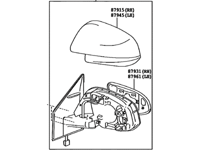 Toyota 87910-0R080-D0 Outside Rear View Passenger Side Mirror Assembly black