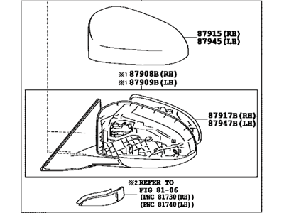 Toyota 87910-33A30-J1 Outside Rear View Passenger Side Mirror Assembly