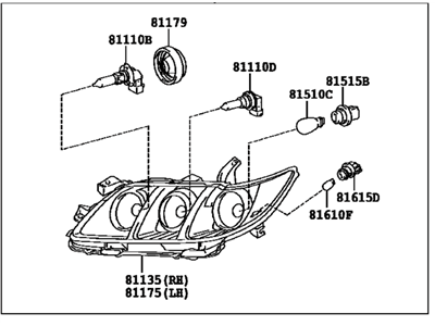 Toyota 81110-06500 Passenger Side Headlight Assembly