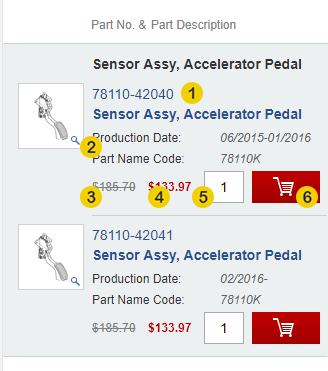 I'm on the part diagram page on mobile, what do these fields mean?