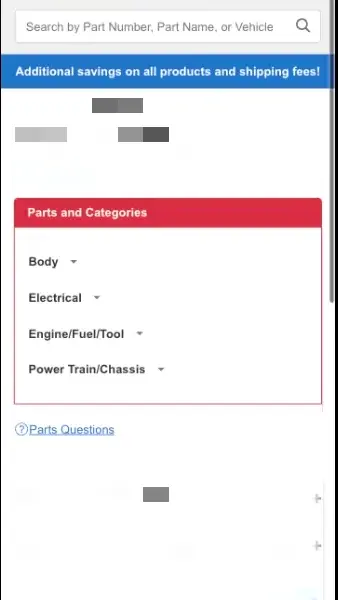 What if I do not see the part I am looking for in the categories I have searched through on mobile?
