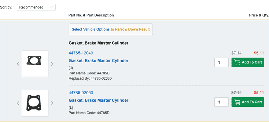 How do I locate a part from the category I've selected?
