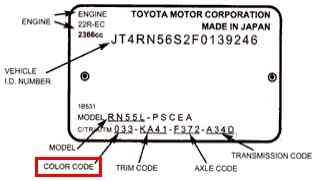 Color Code for Toyota Prior to 1989 (Plate)
